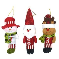 Set of 3 Christmas 8 Inch Dolls With Swing Spring Foot Santa Claus Snowman Deer Ornaments