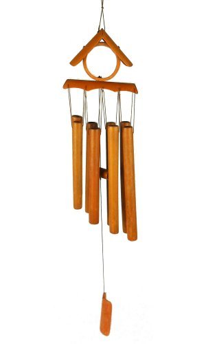 Hand-Crafted Garden Bamboo 23 Inch Wind Chimes with a Chinese House on top