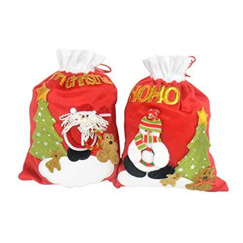 Set of 2 Embellished Holiday Treat Christmas Decor Santa Claus Snowman Gift Present Bags