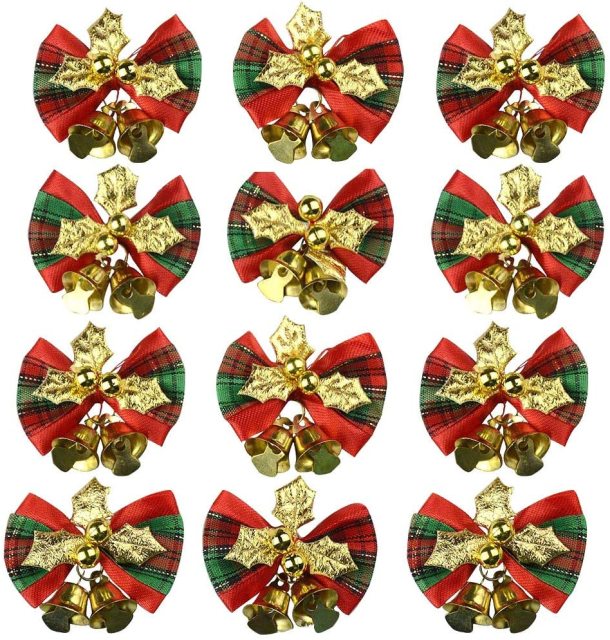 12pcs Christmas Cute Bow Tree Hanging Decoration Xmas Bowknot Ornament 5CM