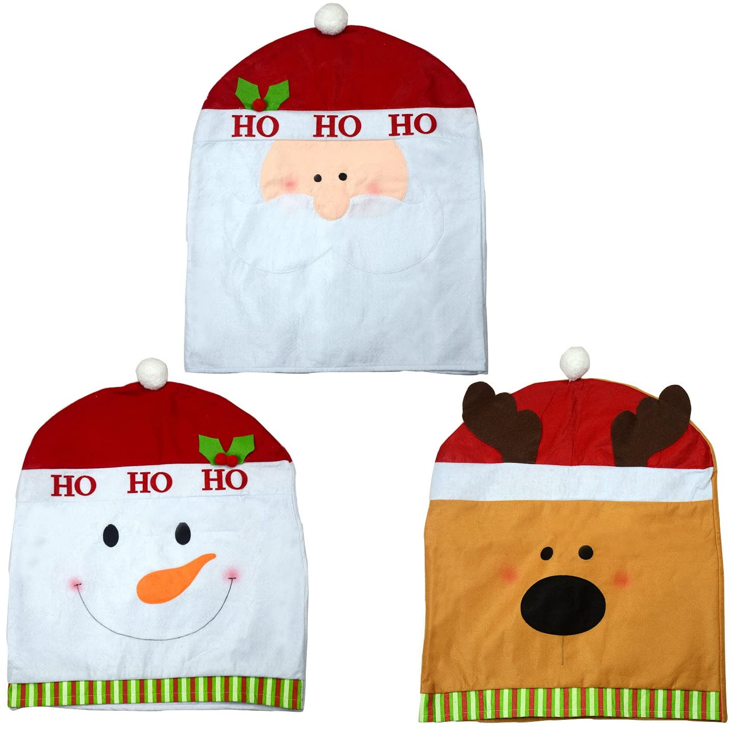 3Pcs Different Cute Christmas Chair Covers Decorations Santa Snowman Elk Dinner Chair Cover
