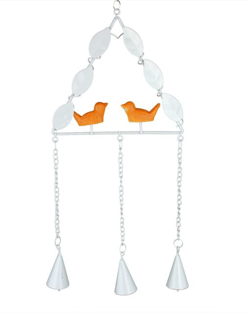 Wrought Iron Rustic Garden Decorative Hanging Wind Chime With Maple Leaf a Bird-on-a-branch Design