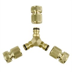3 Way Coupling Water Garden Hose Male Fitting Joiner Adaptor With Quick Connectors