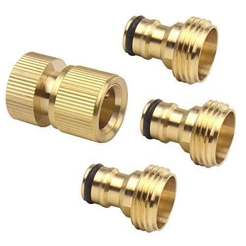 Set of 4 Brass Male and Female 3/4 Inch Garden Hose End and Faucet Quick Connector Set
