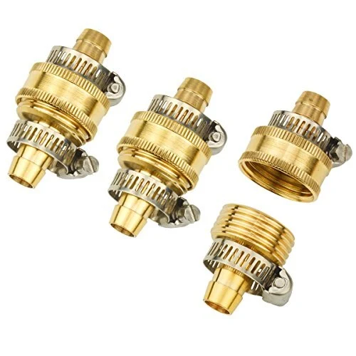 3Sets Brass Smaller 1/2" Garden Hose Mender Repair Male Female Connector with Stainless Clamps