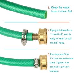 3Sets Brass Smaller 1/2" Garden Hose Mender Repair Male Female Connector with Stainless Clamps