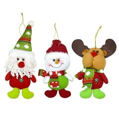 Set of 3 Christmas Decoration 8 Inch New Year Christmas Hanging Ornament Santa Claus Snowman Deer