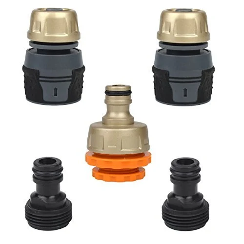 Set of 5 Metal Alloy Hose Quick Connector Starter Kit Water Garde Hose End and Faucet