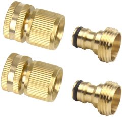 2 Sets (4 PCS) Brass Quick Hose End Connector Garden Hose Nozzle Connect Kit