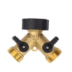 Brass Fittings 2 Way 3/4" Male Connector With Individual On/Off Valves Garden Tap Hose Adapter
