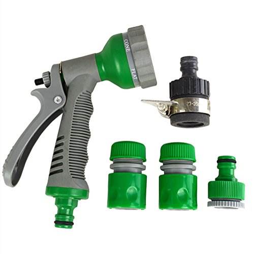 6 Function 5-Piece Water Nozzle Spray Gun Starter Kit Set With Universal Quick Tap Hose Connector