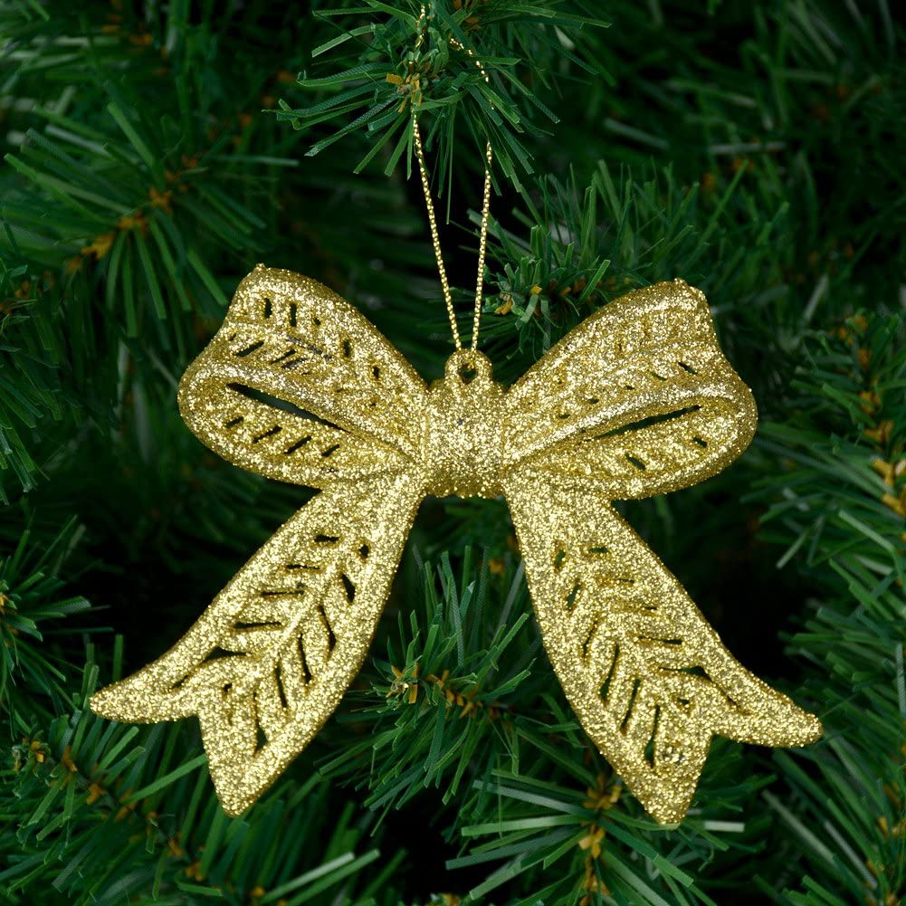 6pcs Golden Glitter Shape Christmas Hanging Ornaments Party Decorating Supplies 14 x9cm