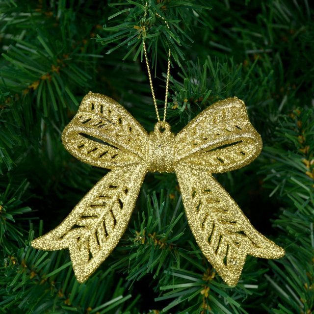 6pcs Golden Glitter Shape Christmas Hanging Ornaments Party Decorating Supplies 14 x9cm