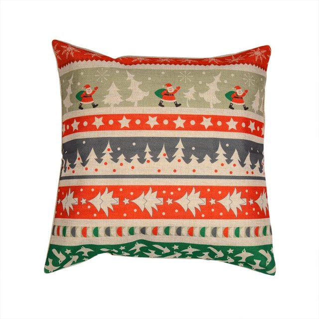 Cotton Linen Stripes Throw Pillow Case Comfortable Cushion Cover 18 Inch Christmas New Year Xmas Home Decor