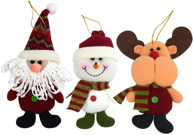 Set of 3 Christmas Decoration 8 Inch New Year Christmas Hanging Ornament Santa Claus Snowman Deer