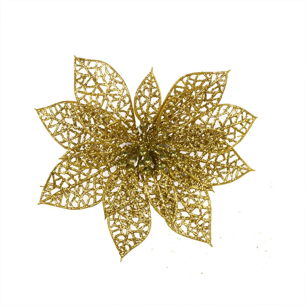 6pcs Golden Glitter Shape Christmas Hanging Ornaments Party Decorating Supplies 14 x9cm