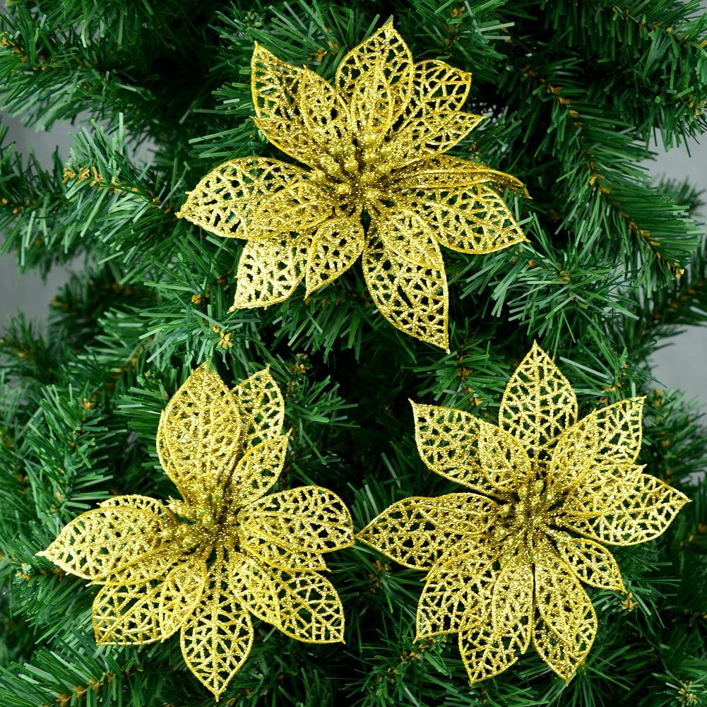 6pcs Golden Glitter Shape Christmas Hanging Ornaments Party Decorating Supplies 14 x9cm