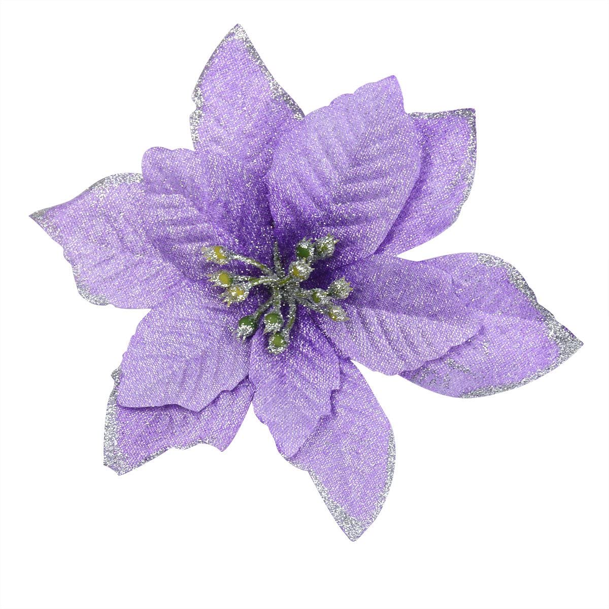 12Pcs 5 Inch Glitter Artificial Poinsettia Flowers with Ties for Wedding Christmas Festival Holiday Decor Xmas Wreath Garland Ornament
