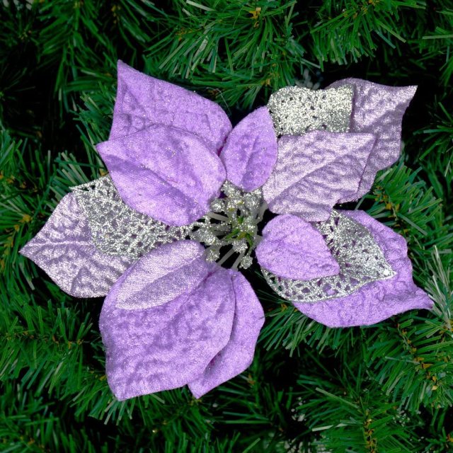 6pcs Luxury 8 Inch/20cm Glitter Artificial Christmas Flowers XMAS Tree Wreaths Decor Ornament