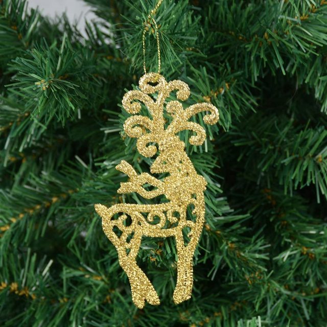 6pcs Golden Glitter Shape Christmas Hanging Ornaments Party Decorating Supplies 14 x9cm