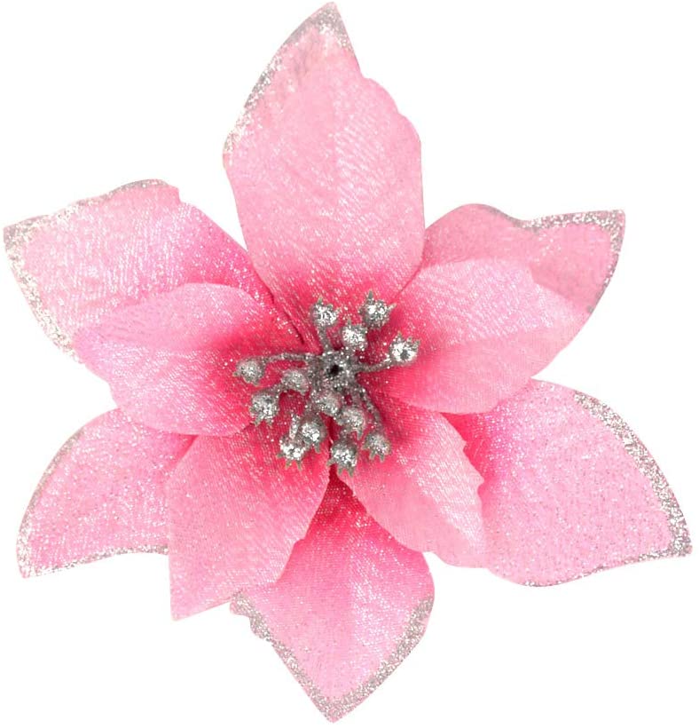 12Pcs 5 Inch Glitter Artificial Poinsettia Flowers with Ties for Wedding Christmas Festival Holiday Decor Xmas Wreath Garland Ornament