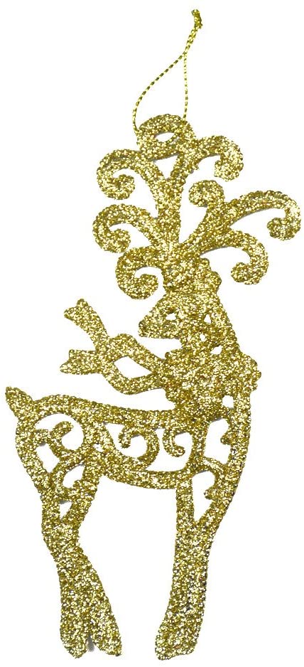 6pcs Golden Glitter Shape Christmas Hanging Ornaments Party Decorating Supplies 14 x9cm