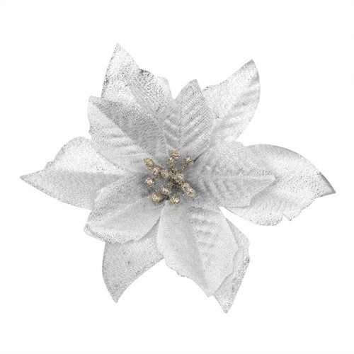 12Pcs 5 Inch Glitter Artificial Poinsettia Flowers with Ties for Wedding Christmas Festival Holiday Decor Xmas Wreath Garland Ornament