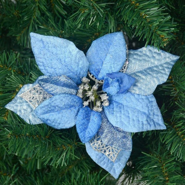 6pcs Luxury 8 Inch/20cm Glitter Artificial Christmas Flowers XMAS Tree Wreaths Decor Ornament