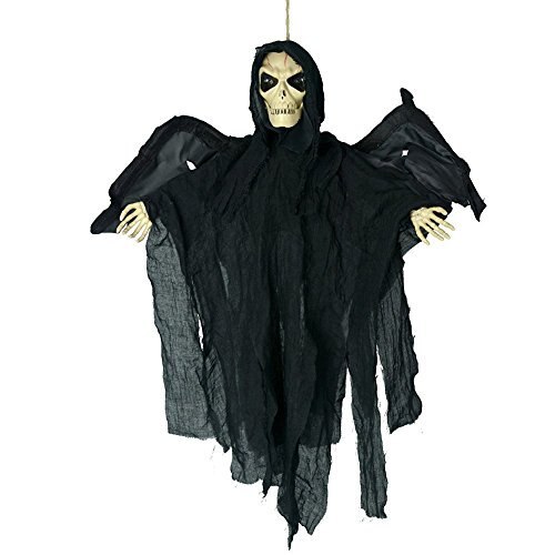 1.8ft White/Black Halloween Hanging Horror Skeleton in Robe Decoration Display Prop Window