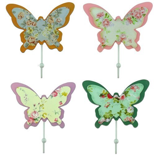 GardeningWill Vintage Garden Style Sturdy Butterfly Shaped Wall Iron Hooks Wooden Hook High Quality Home Decoration