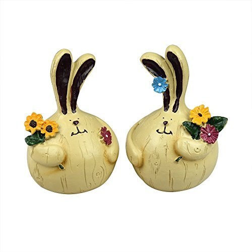Set of 2 Fat Resin Couple Rabbit Pick-flowers for Garden Home Yard Ornaments