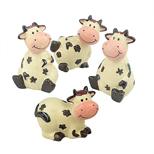 Set of 4 Lovely Village Style Resin Crafts Cow Ornament for Garden Home Yard Desktop