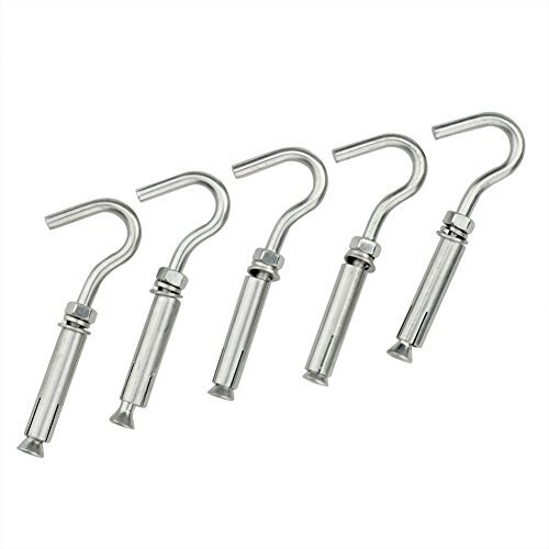 Pack of 5 M6 304 Stainless Steel Expansion Screw Open Cup Hook Archor Bolts