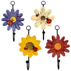 Set of 4 Resin Painting Beautiful Flower Iron Hanging Coat Hat Wall Hooks