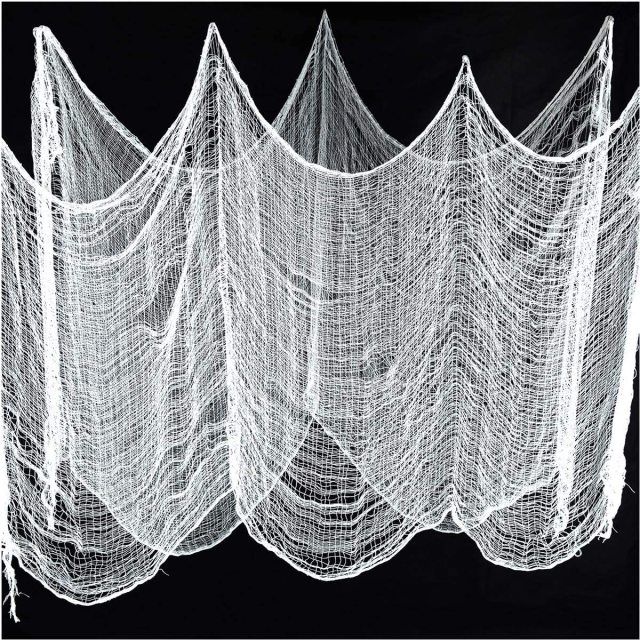 Set of 2 Creepy Scary Gauze Cloth Drape doorways walls entryways Halloween 30"x84" With Spiders White Webs