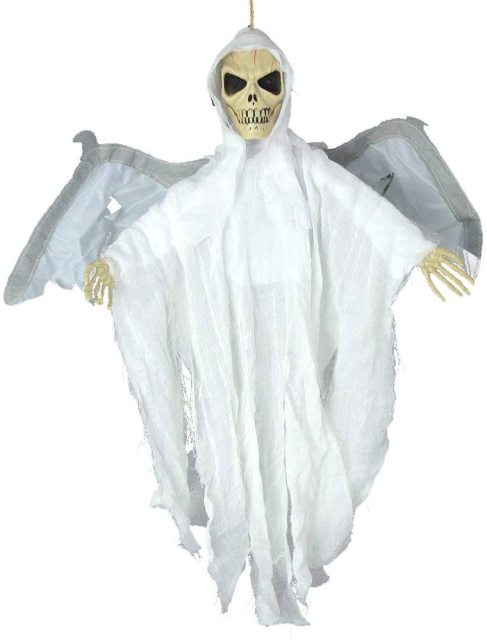 1.8ft White/Black Halloween Hanging Horror Skeleton in Robe Decoration Display Prop Window