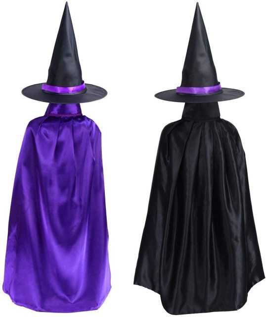 Double Face Luxury Black Halloween Satin Witch Halloween Cloak With Hat