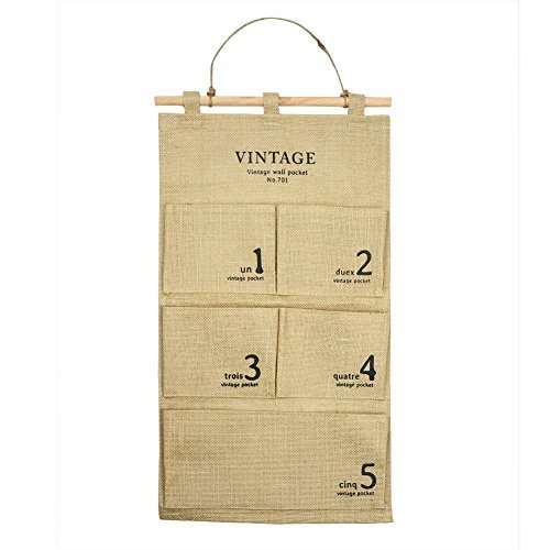Nostalgic Cotton Multi-layer Wall Hanging Storage Bag 5 Pocket Organizer Home Garden Yard Decoration