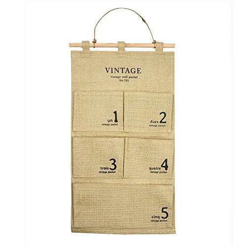 Nostalgic Cotton Multi-layer Wall Hanging Storage Bag 5 Pocket Organizer Home Garden Yard Decoration