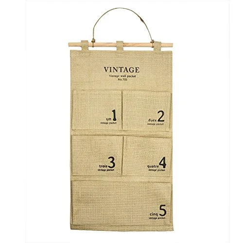 Nostalgic Cotton Multi-layer Wall Hanging Storage Bag 5 Pocket Organizer Home Garden Yard Decoration