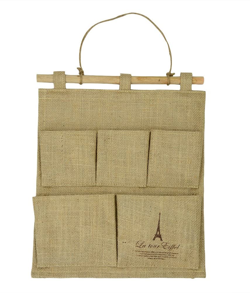 Nostalgic Cotton Multi-layer Wall Hanging Storage Bag 5 Pocket Organizer Home Garden Yard Decoration