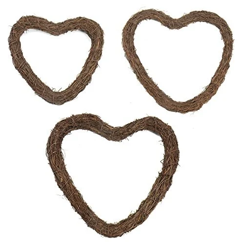 Set of 3 Natural Dried Heart Shape Rattan Handmade Garland Wreath Xmas Wedding Home Garden Decor