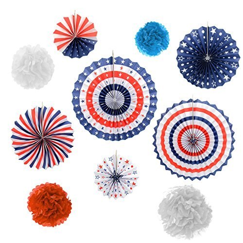 Set of 10 Star-Spangled Banner Flag Paper Fans Rosettes Hanging Ornament Birthday Party Wedding Decorative