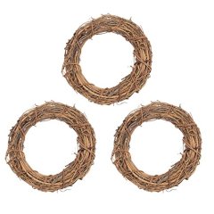 3Pcs Natural Dried Round Rattan Handmade Garland Wreath Xmas Wedding Home Garden Decor