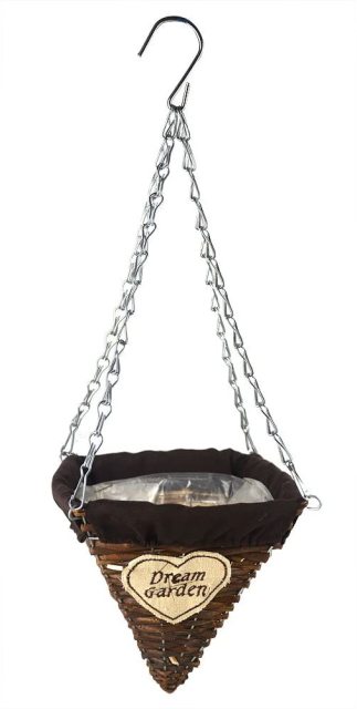 Hand Made Weaved Cone Shape Wicker Rattan Lined Hanging Basket For Home Garden Yard Patio