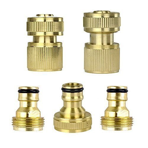 5 Pieces Brass Quick Connector Starter Set Male Female Adapters