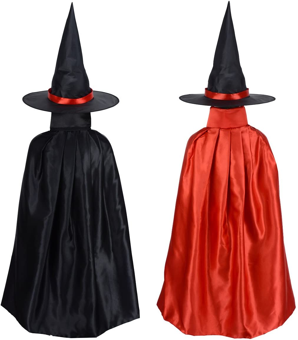 Double Face Luxury Black Halloween Satin Witch Halloween Cloak With Hat