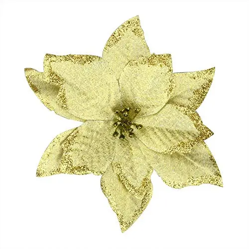 12Pcs 5 Inch Glitter Artificial Wedding Christmas Flowers Xmas Tree Wreaths Decor Ornament