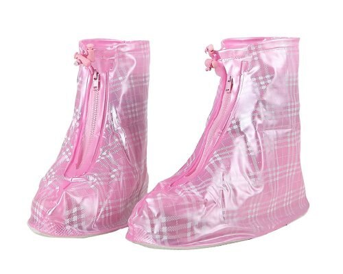 Pink/Blue Plaid Reusable Thicken Waterproof Guard Rainproof Women Children Kids Girls Shoes Cover