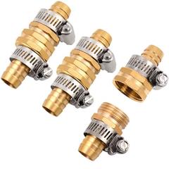 3Sets Solid Brass Thicken 5/8" Garden Hose Mender End Repair Male Female Connector with Stainless Clamp